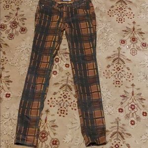 Free People Brown and Green Plaid Skinny Jeans